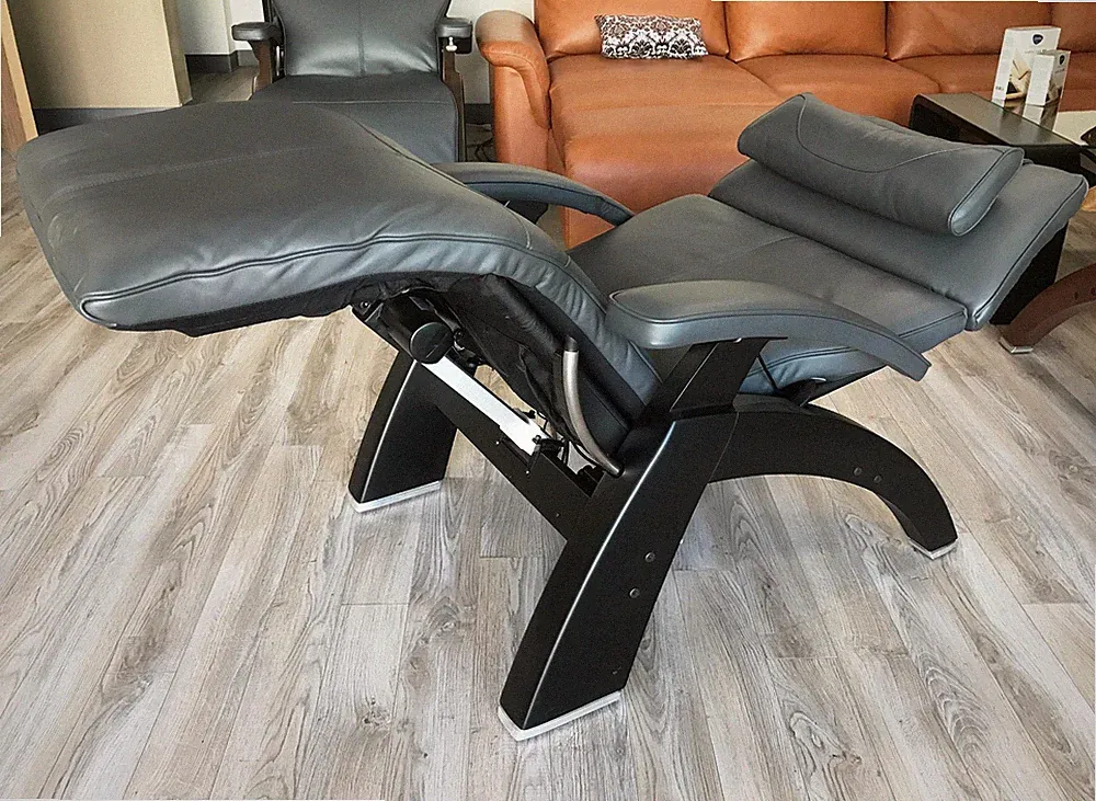 Human Touch PC-610 Matte Black Wood Perfect Chair Recliner Premium Gray Leather