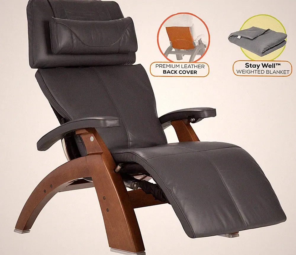 Human Touch PC-610 Perfect Chair Recliner Walnut Wood Base Gray Premium Leather